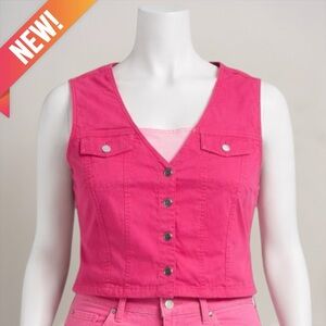Ashley Stewart Pink Button-Front Cropped Vest